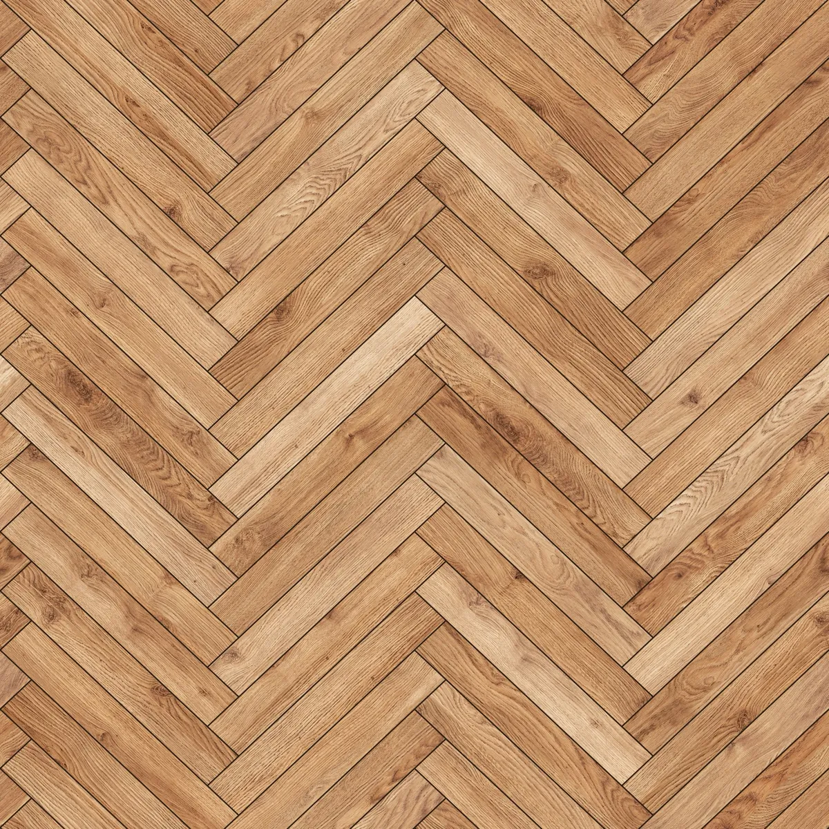 Lichte eikenhouten planken in visgraatpatroon, van bovenaf.